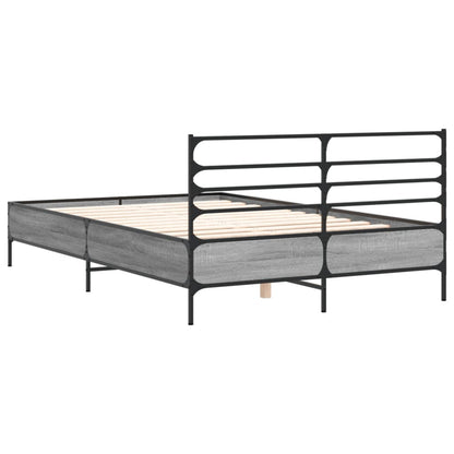 Bedframe bewerkt hout metaal grijs sonoma eiken 140x190 cm
