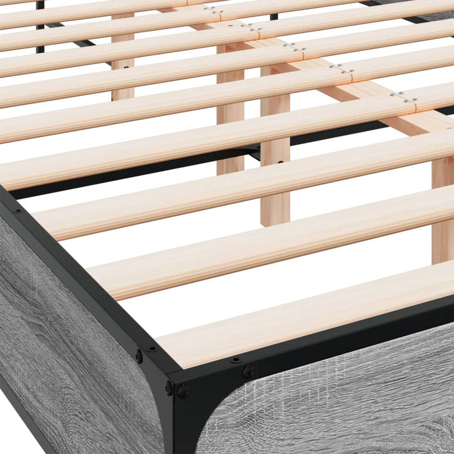 Bedframe bewerkt hout metaal grijs sonoma eiken 140x190 cm