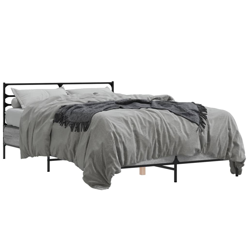 Bedframe bewerkt hout metaal grijs sonoma eiken 140x190 cm