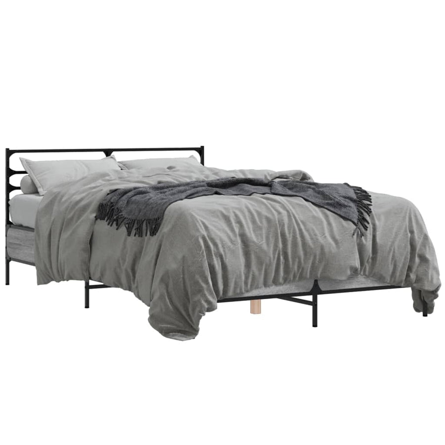 Bedframe bewerkt hout metaal grijs sonoma eiken 140x190 cm