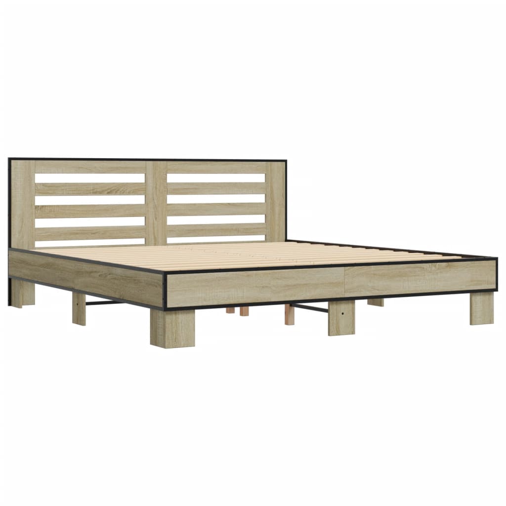 Bedframe bewerkt hout metaal sonoma eikenkleurig 200x200 cm