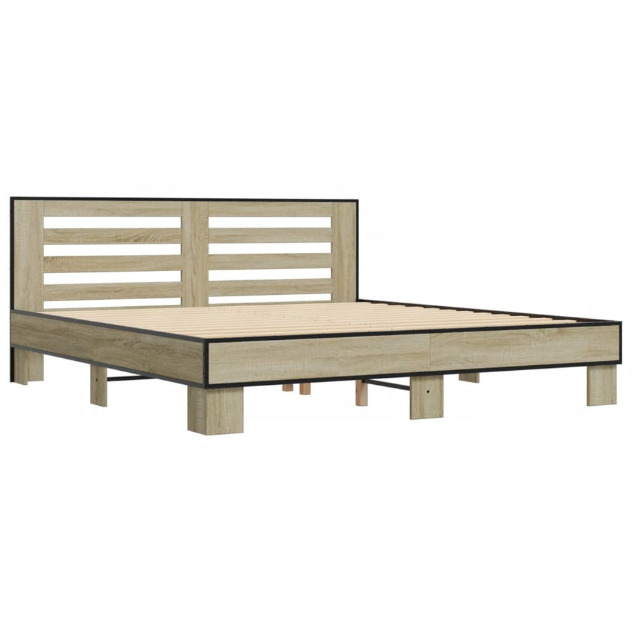 Bedframe bewerkt hout metaal sonoma eikenkleurig 200x200 cm