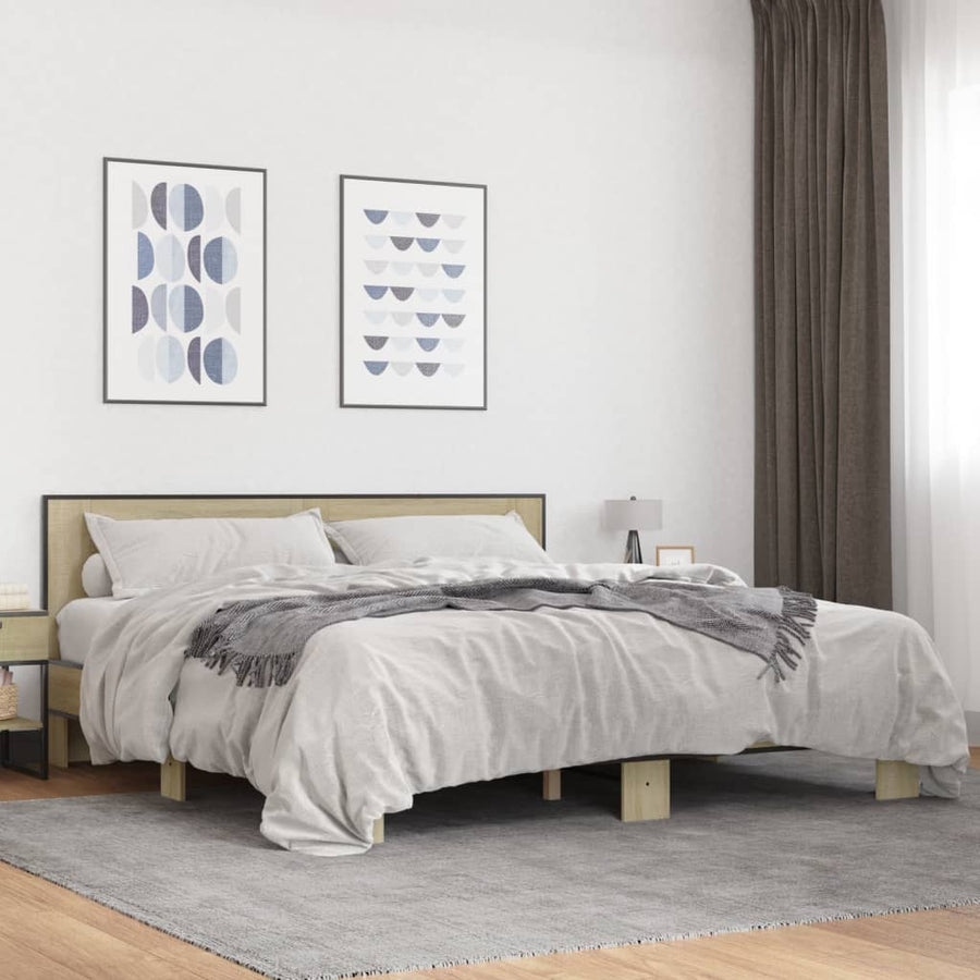 Bedframe bewerkt hout metaal sonoma eikenkleurig 200x200 cm