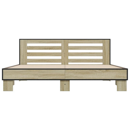 Bedframe bewerkt hout metaal sonoma eikenkleurig 200x200 cm
