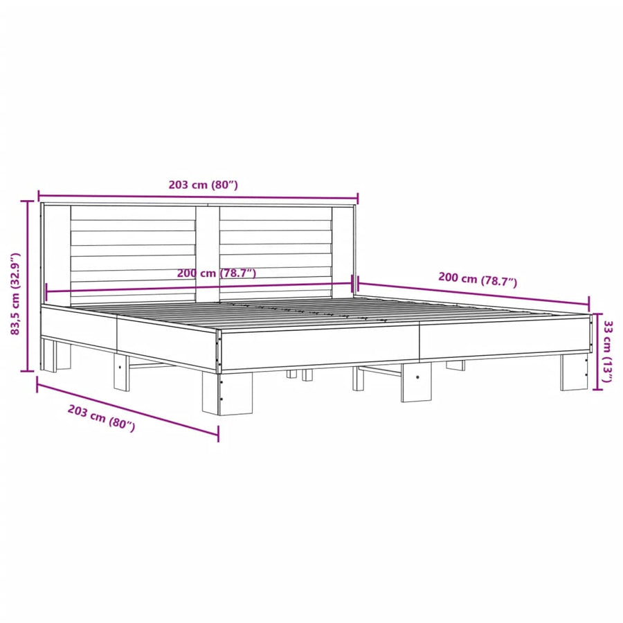 Bedframe bewerkt hout metaal sonoma eikenkleurig 200x200 cm