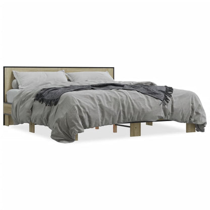 Bedframe bewerkt hout metaal sonoma eikenkleurig 200x200 cm