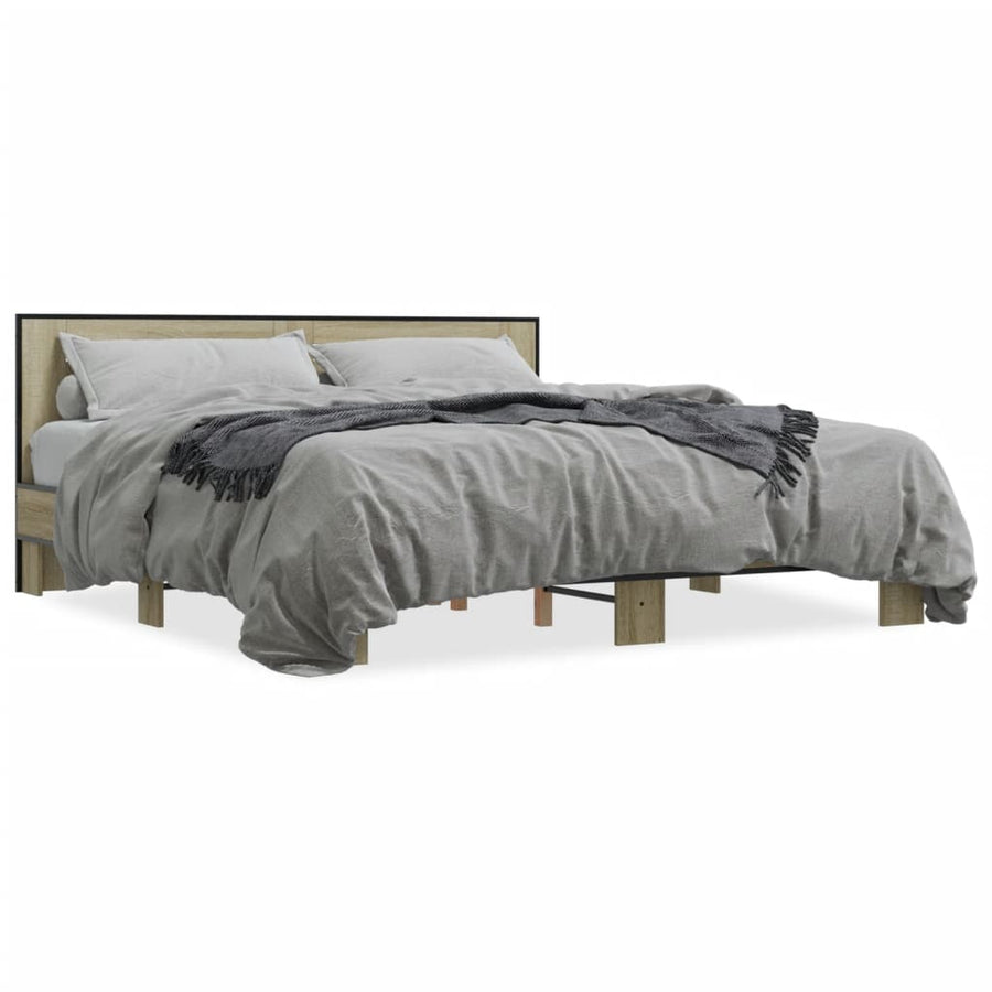 Bedframe bewerkt hout metaal sonoma eikenkleurig 200x200 cm