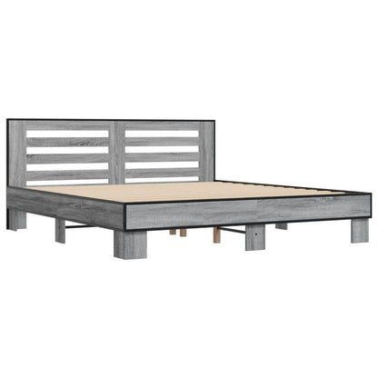 Bedframe bewerkt hout metaal grijs sonoma eiken 200x200 cm