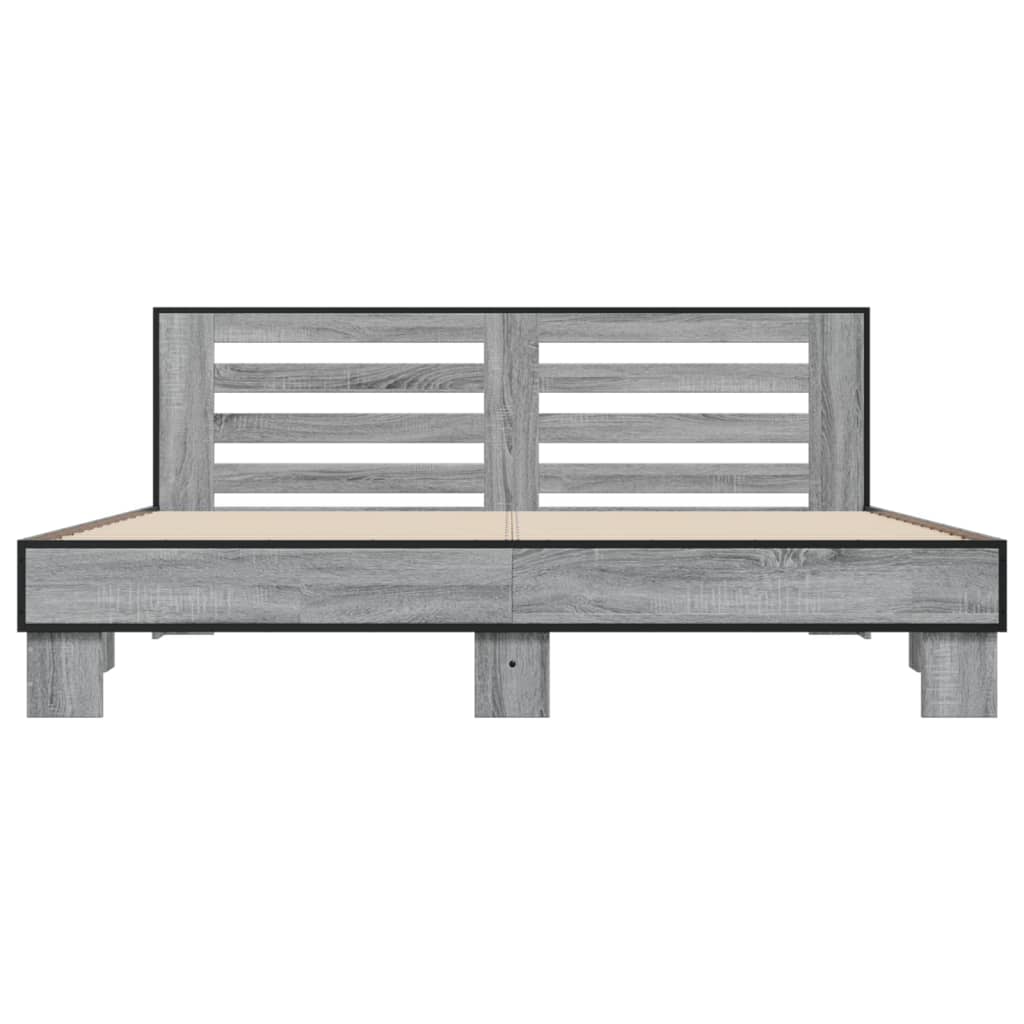 Bedframe bewerkt hout metaal grijs sonoma eiken 200x200 cm