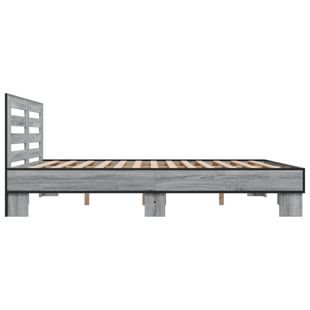Bedframe bewerkt hout metaal grijs sonoma eiken 200x200 cm