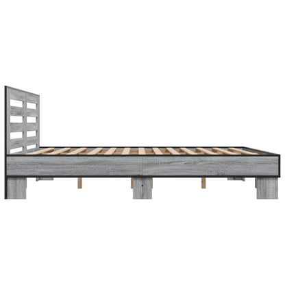 Bedframe bewerkt hout metaal grijs sonoma eiken 200x200 cm
