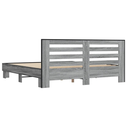 Bedframe bewerkt hout metaal grijs sonoma eiken 200x200 cm