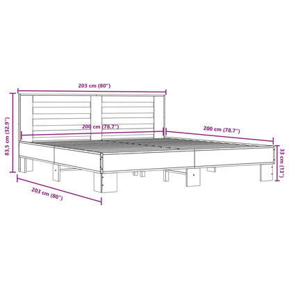 Bedframe bewerkt hout metaal grijs sonoma eiken 200x200 cm