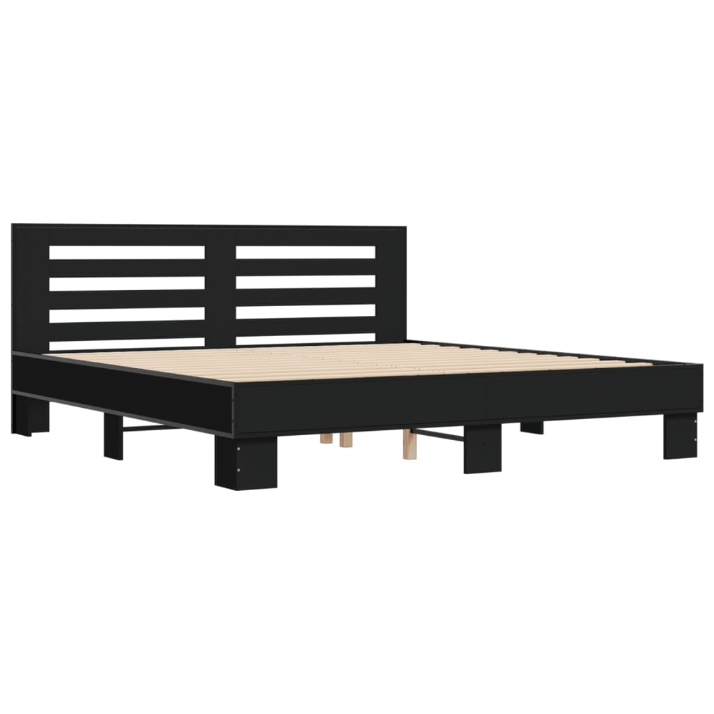 Bedframe bewerkt hout metaal zwart 180x200 cm