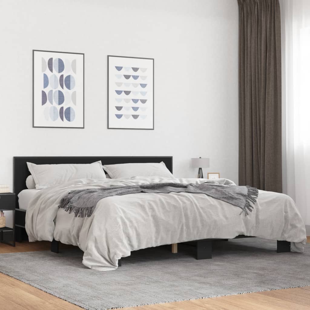 Bedframe bewerkt hout metaal zwart 180x200 cm