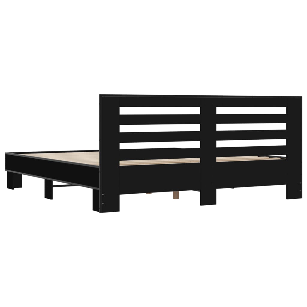 Bedframe bewerkt hout metaal zwart 180x200 cm