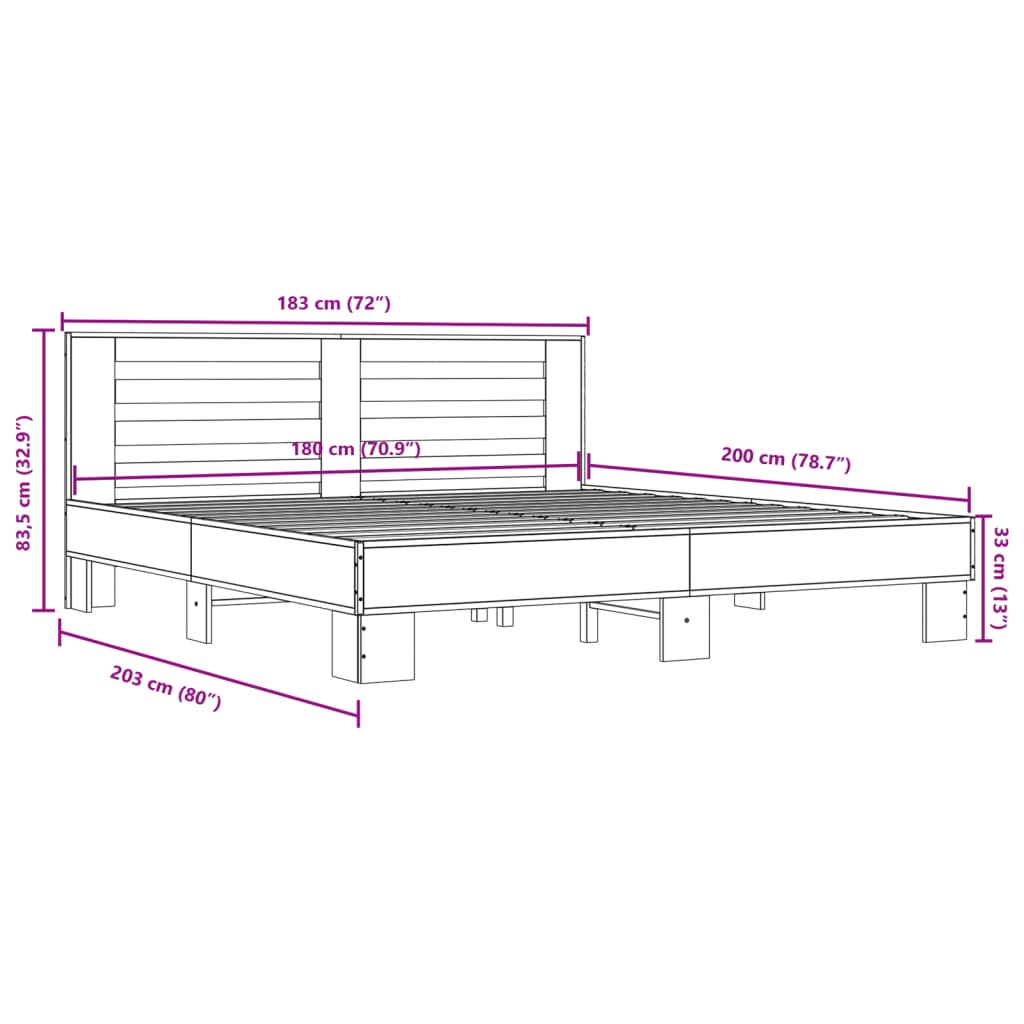 Bedframe bewerkt hout metaal zwart 180x200 cm