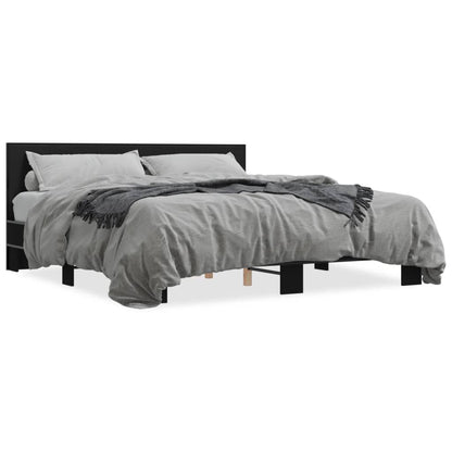 Bedframe bewerkt hout metaal zwart 180x200 cm