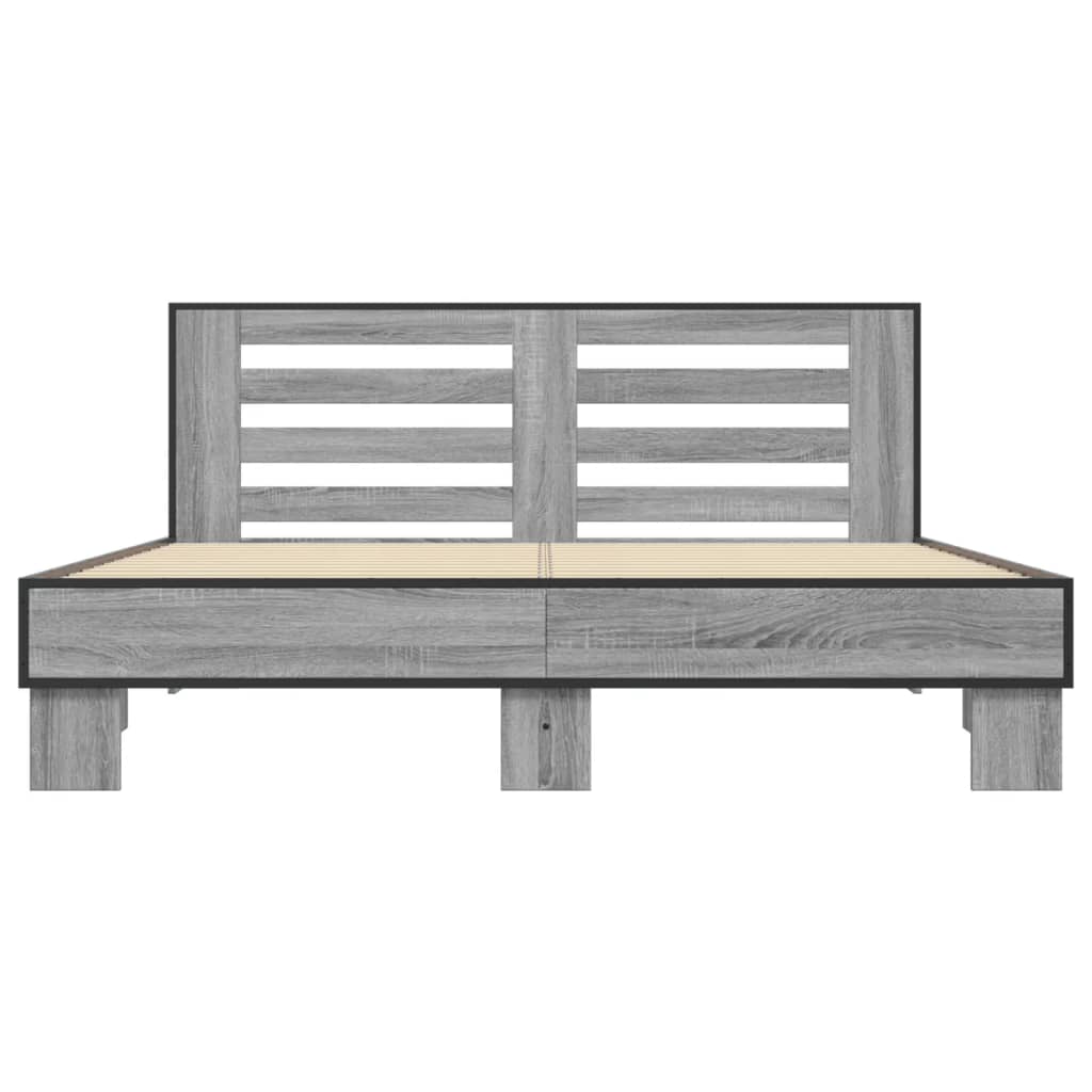 Bedframe bewerkt hout metaal grijs sonoma eiken 150x200 cm