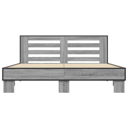 Bedframe bewerkt hout metaal grijs sonoma eiken 150x200 cm