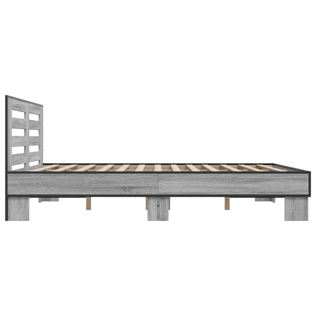 Bedframe bewerkt hout metaal grijs sonoma eiken 150x200 cm