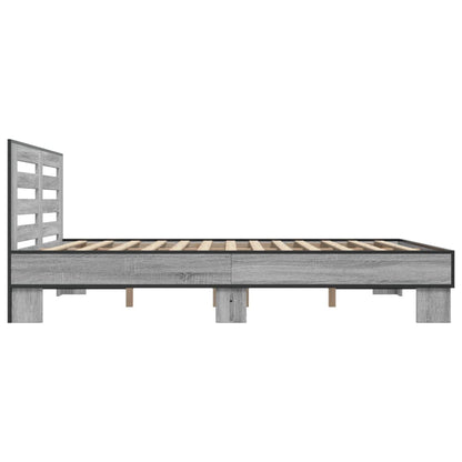 Bedframe bewerkt hout metaal grijs sonoma eiken 150x200 cm