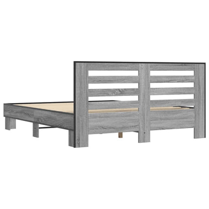 Bedframe bewerkt hout metaal grijs sonoma eiken 150x200 cm