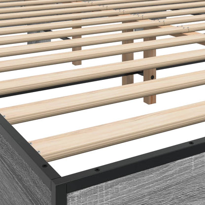 Bedframe bewerkt hout metaal grijs sonoma eiken 150x200 cm