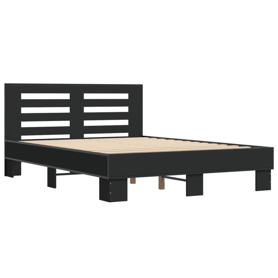 Bedframe bewerkt hout metaal zwart 140x200 cm