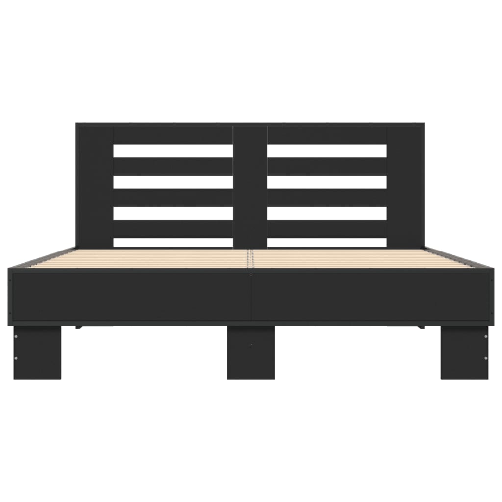 Bedframe bewerkt hout metaal zwart 140x200 cm