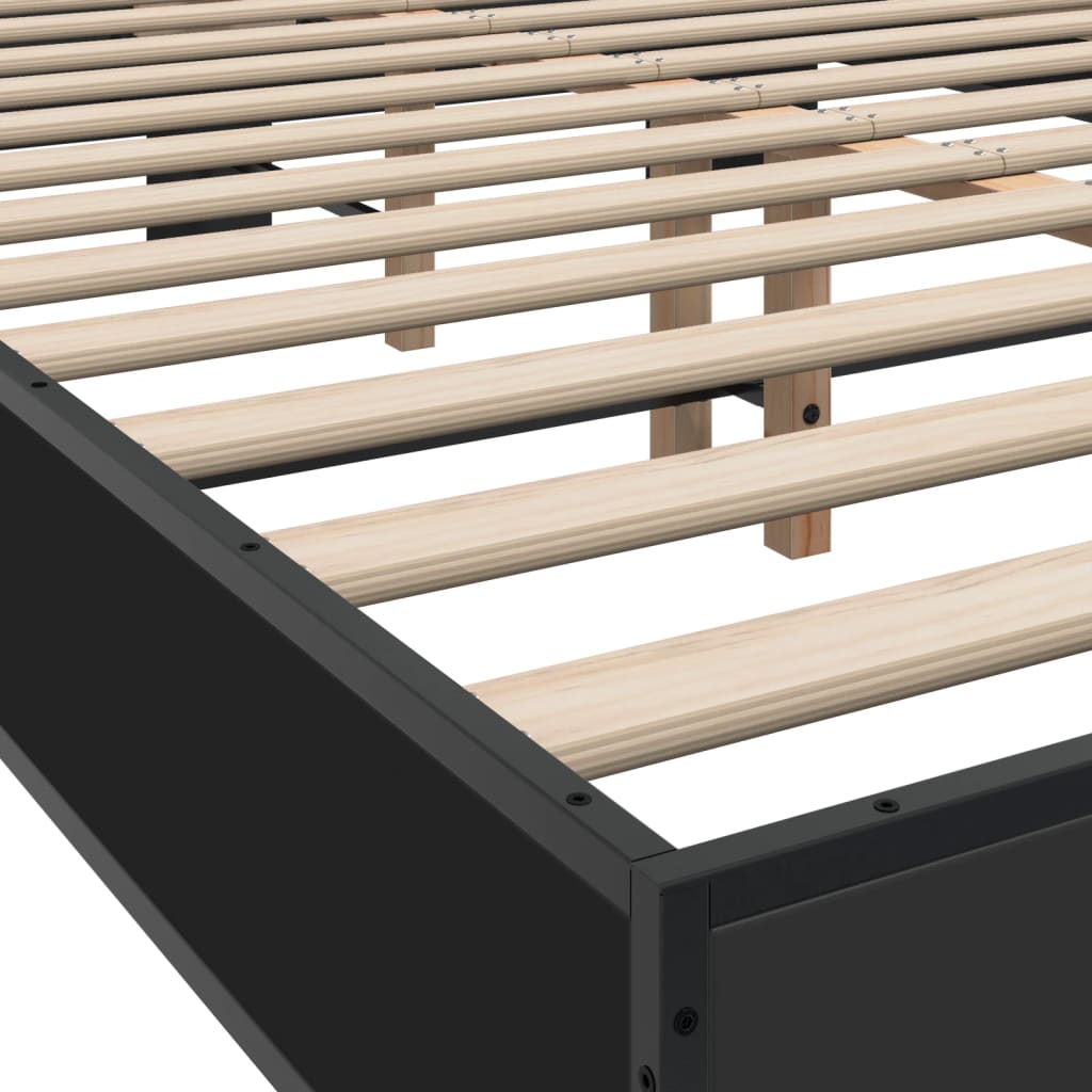 Bedframe bewerkt hout metaal zwart 140x200 cm