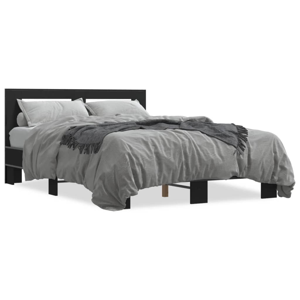 Bedframe bewerkt hout metaal zwart 140x200 cm