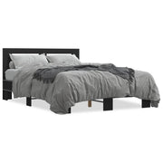 Bedframe 140x200 cm bewerkt hout metaal zwart