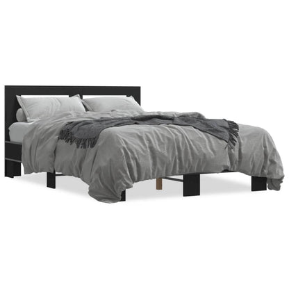 Bedframe bewerkt hout metaal zwart 140x200 cm