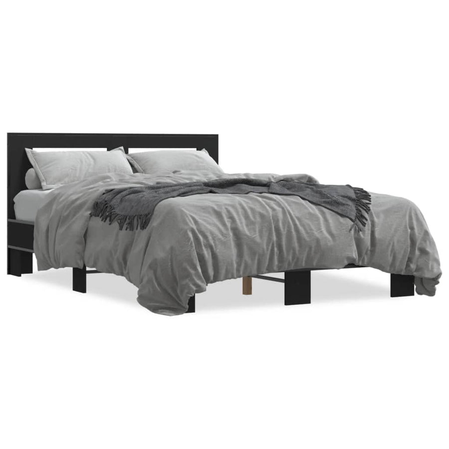 Bedframe bewerkt hout metaal zwart 140x200 cm