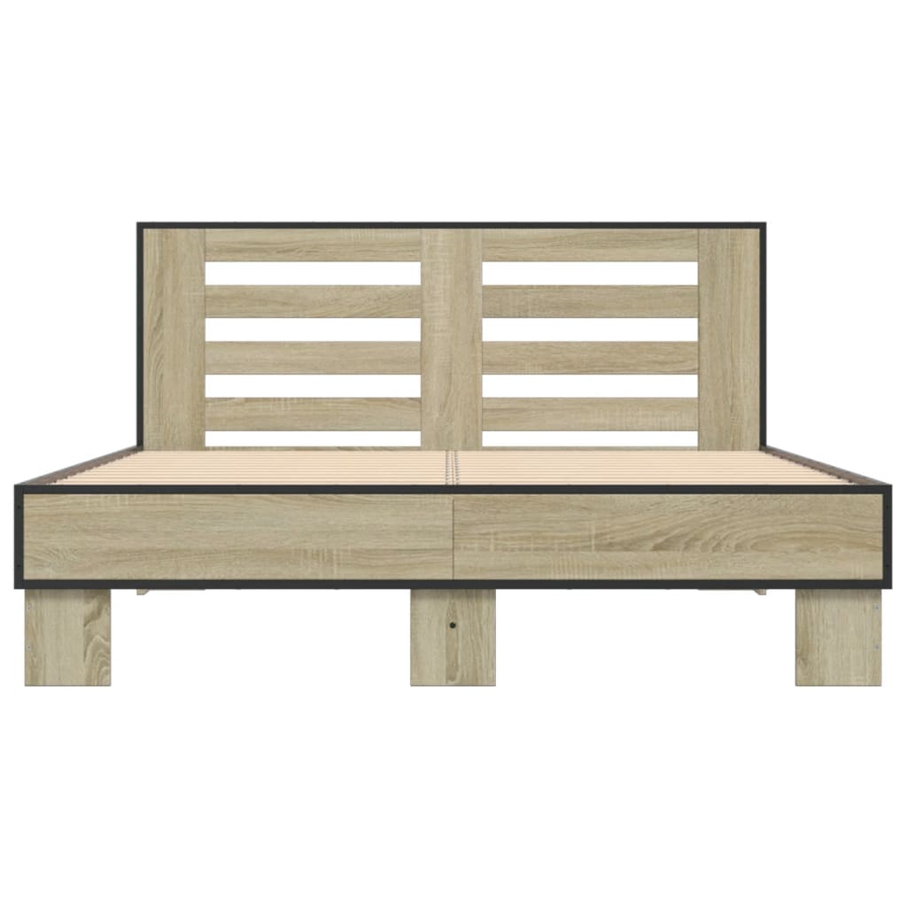 Bedframe bewerkt hout metaal sonoma eikenkleurig 140x200 cm
