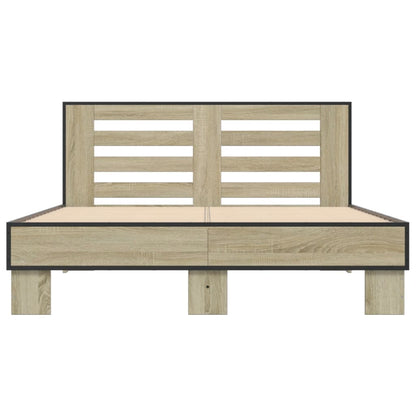 Bedframe bewerkt hout metaal sonoma eikenkleurig 140x200 cm