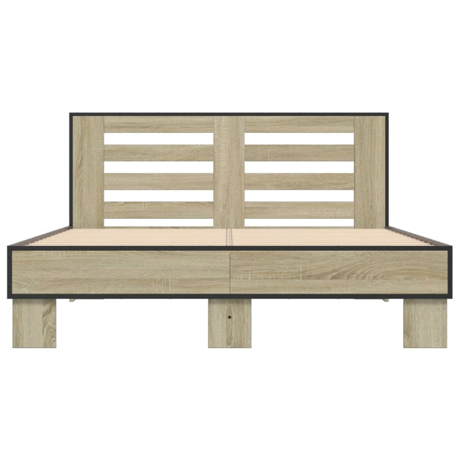 Bedframe bewerkt hout metaal sonoma eikenkleurig 140x200 cm