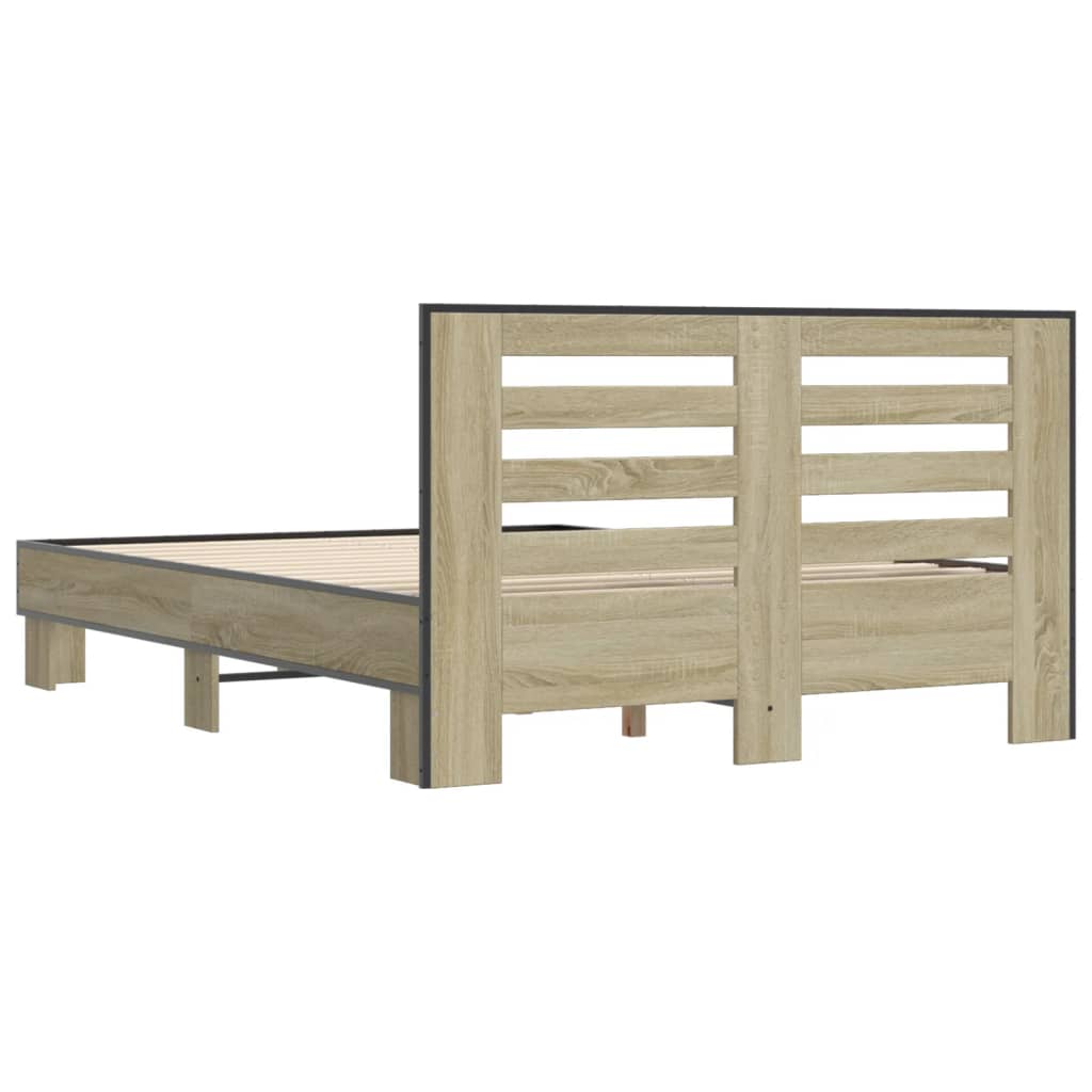 Bedframe bewerkt hout metaal sonoma eikenkleurig 140x200 cm