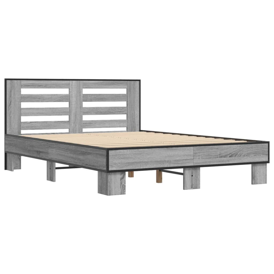 Bedframe bewerkt hout metaal grijs sonoma eiken 140x200 cm