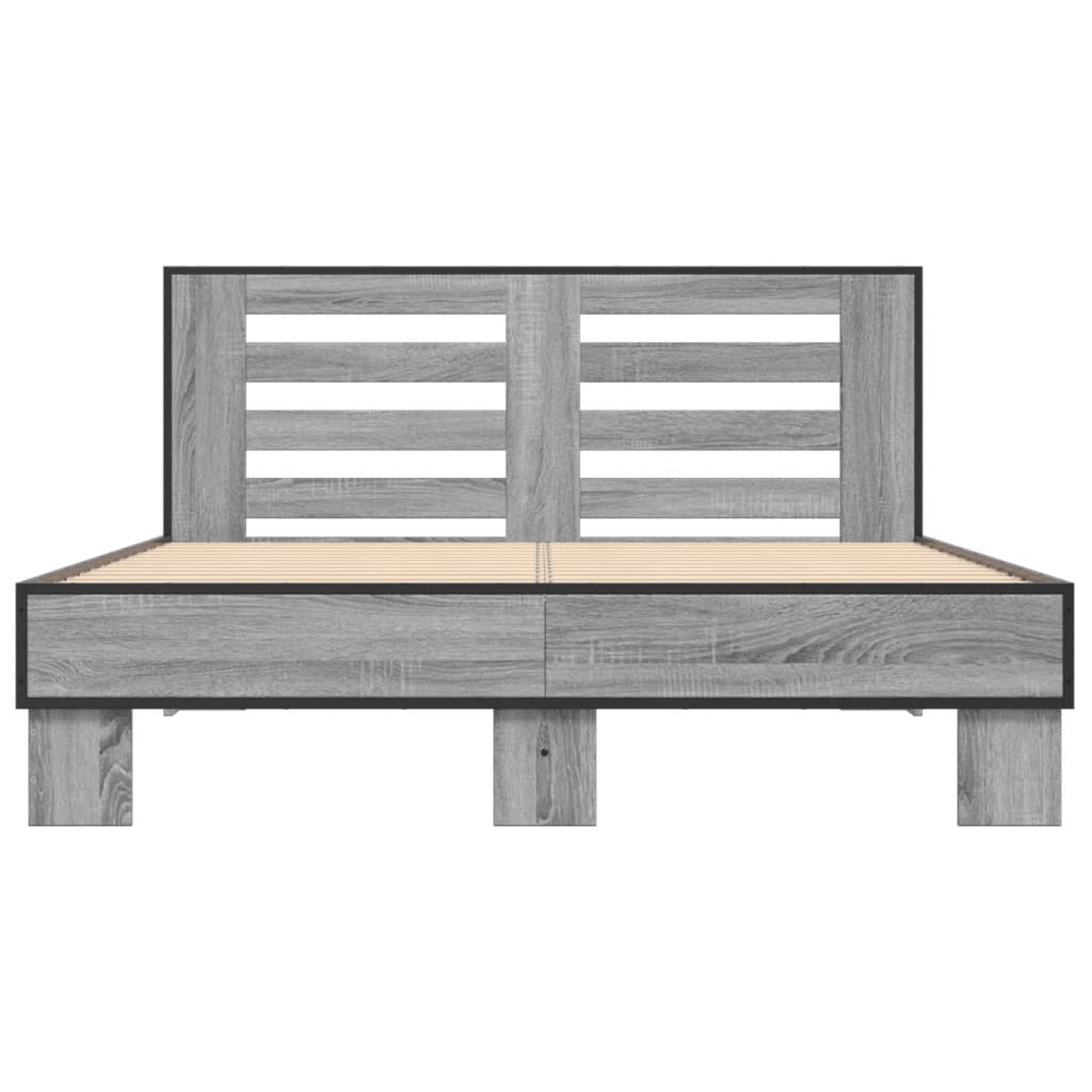Bedframe bewerkt hout metaal grijs sonoma eiken 140x200 cm