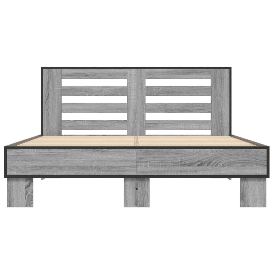 Bedframe bewerkt hout metaal grijs sonoma eiken 140x200 cm