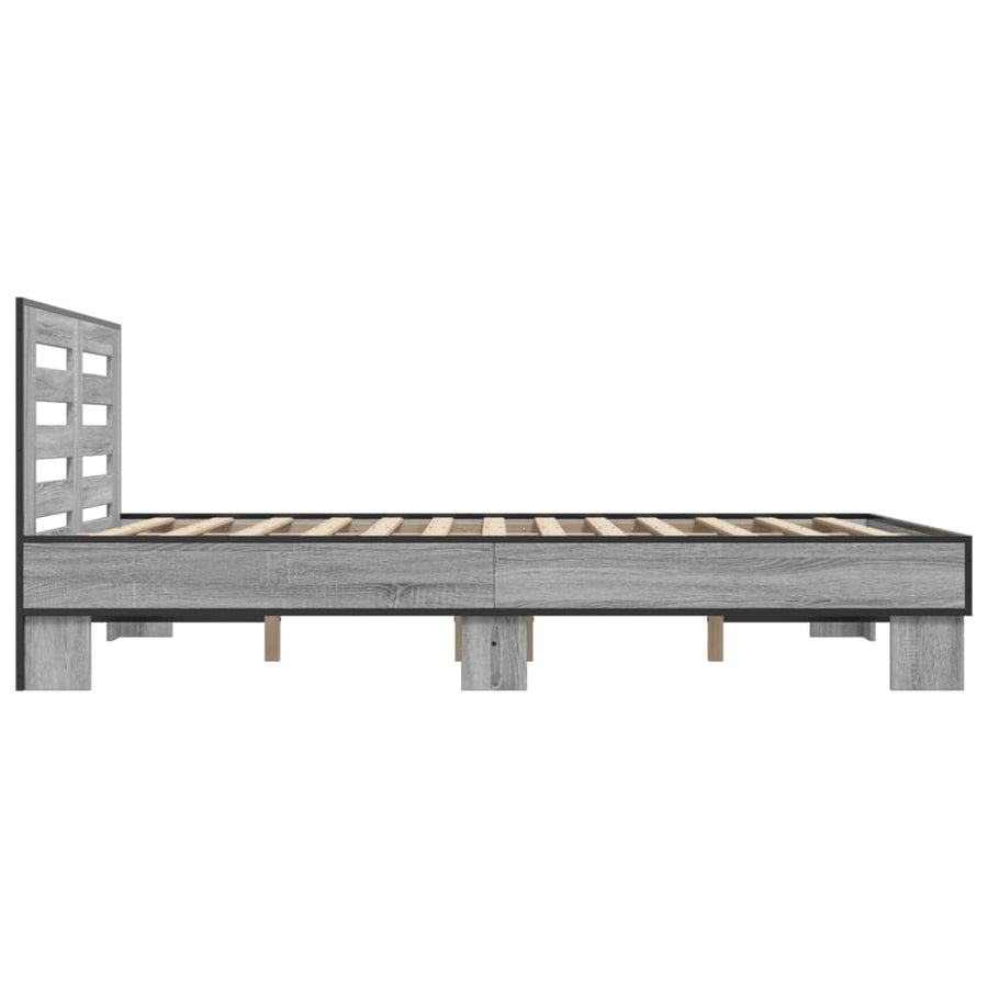 Bedframe bewerkt hout metaal grijs sonoma eiken 140x200 cm