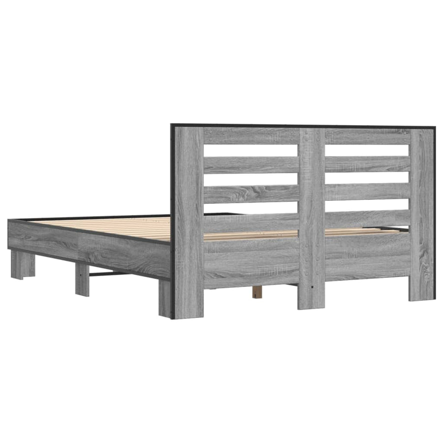 Bedframe bewerkt hout metaal grijs sonoma eiken 140x200 cm