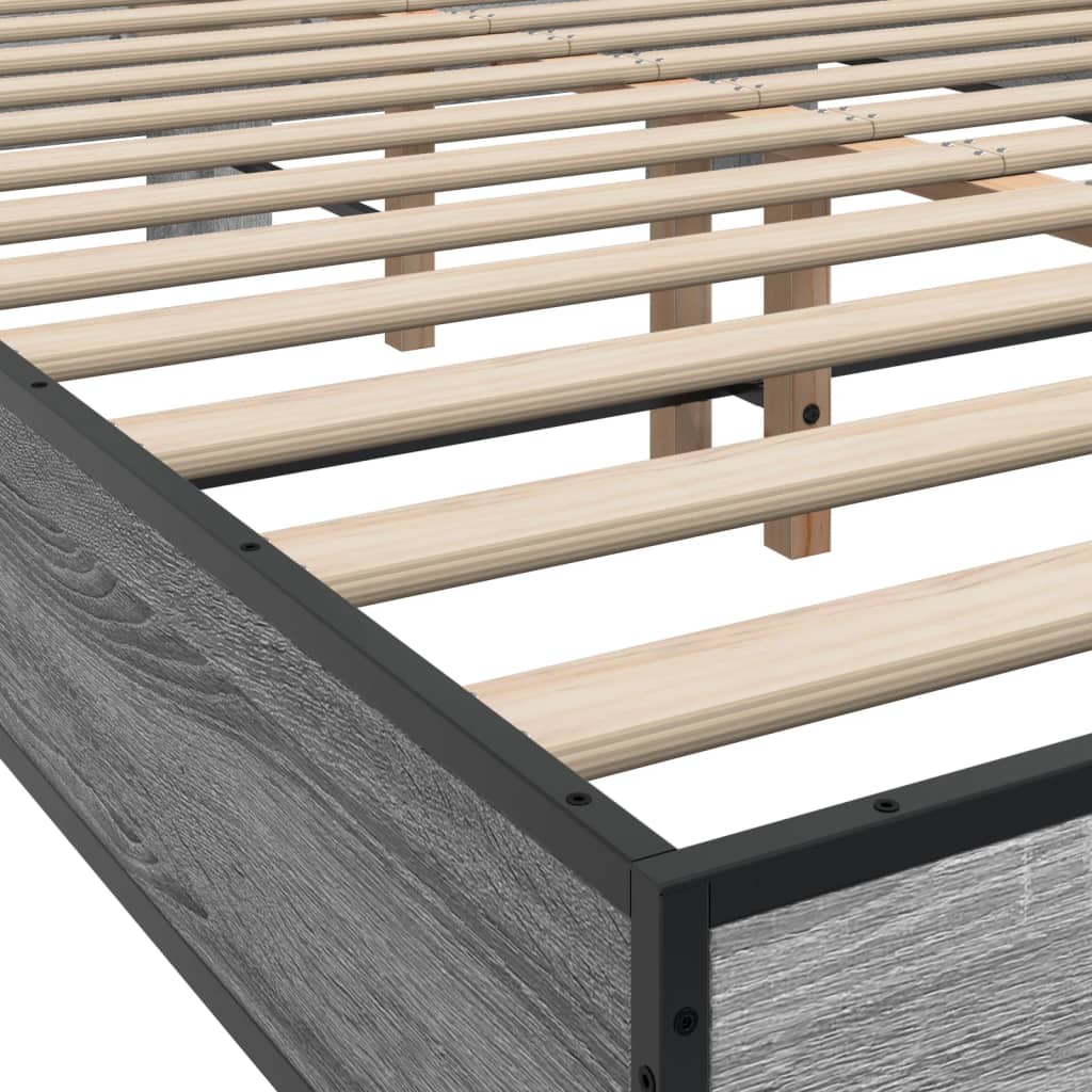 Bedframe bewerkt hout metaal grijs sonoma eiken 140x200 cm