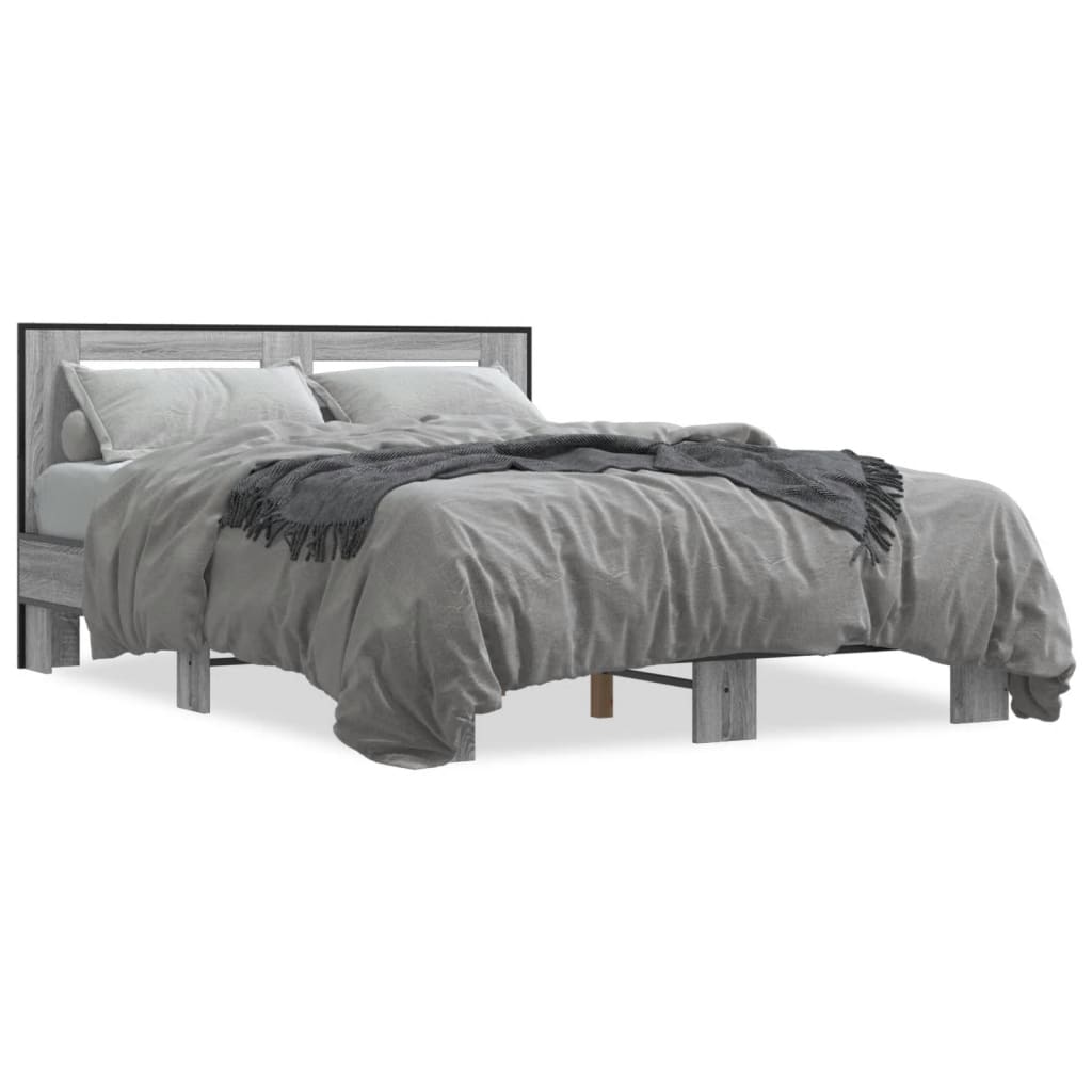 Bedframe bewerkt hout metaal grijs sonoma eiken 140x200 cm