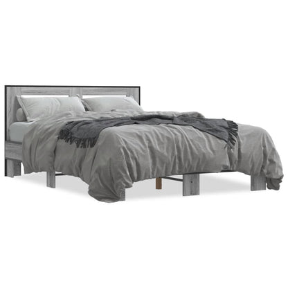 Bedframe bewerkt hout metaal grijs sonoma eiken 140x200 cm