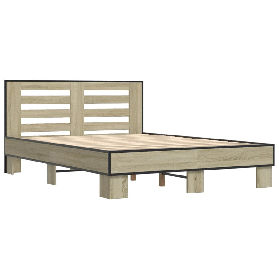 Bedframe bewerkt hout metaal sonoma eikenkleurig 120x200 cm