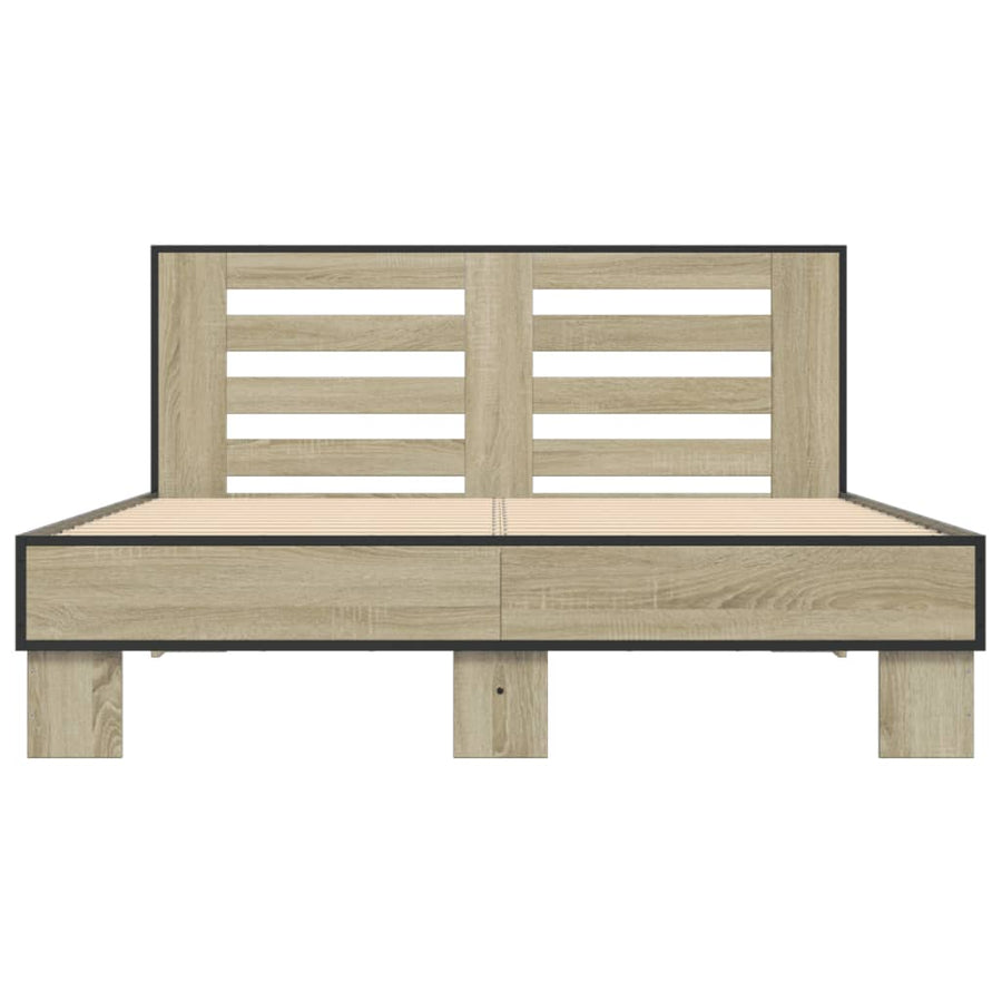 Bedframe bewerkt hout metaal sonoma eikenkleurig 120x200 cm