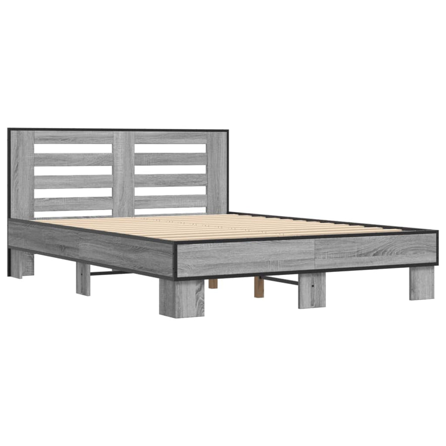 Bedframe bewerkt hout metaal grijs sonoma eiken 120x200 cm